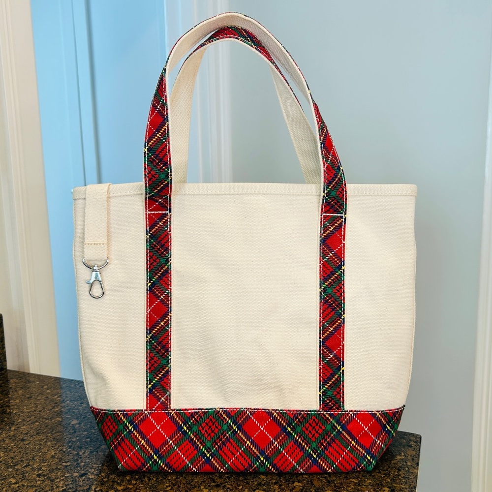 Lands’ End Canvas Open Tote Bag Red Plaid 🥰